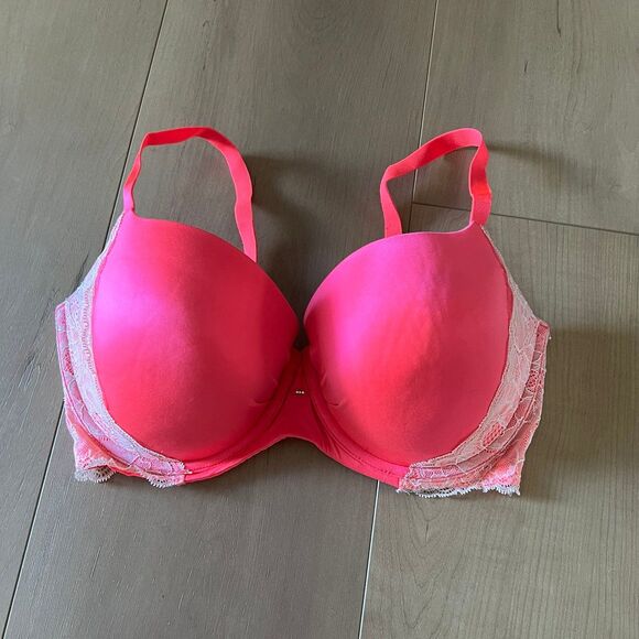 EUC Victorias Secret Lined Demi Bra SZ 36DDD Pink Lace Detail - Picture 1 of 5